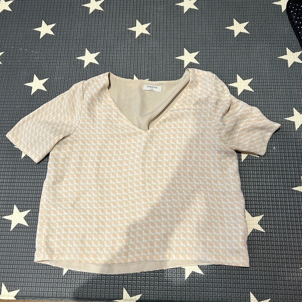 Aritzia Babaton cream and pink blouse